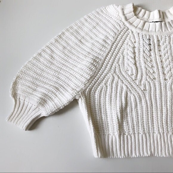 EXPRESS Chunky Knit Romantic Balloon Sleeve Pullover Sweater Top S - Picture 5 of 11